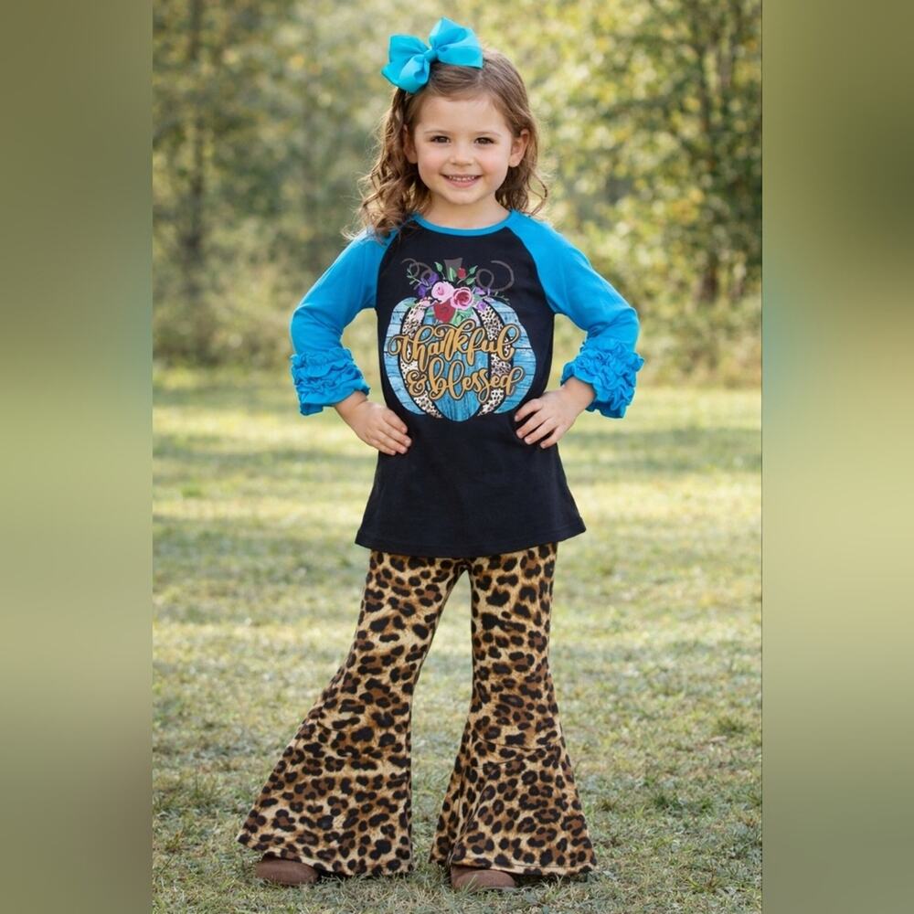 Boutique 2pc Thankful & Blessed Outfit Black & Turquoise Leopard Sz.XXL(5)#1925